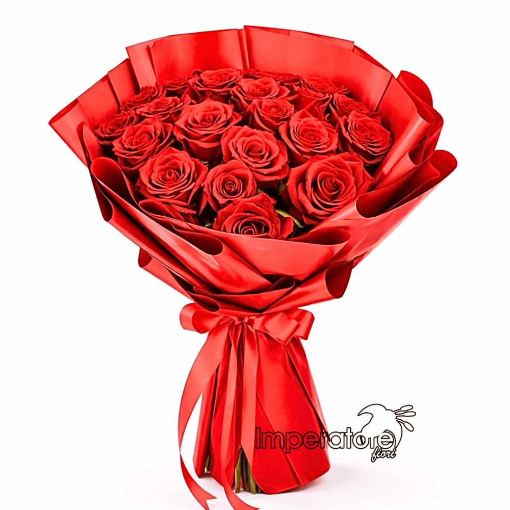 Bouquet di 21 rose rosse a gambo lungo